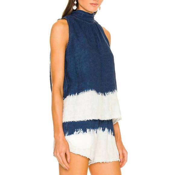 NEW BELLA DAHL tie neck sleeveless fray hem tank in bleach dip - Picture 3 of 4